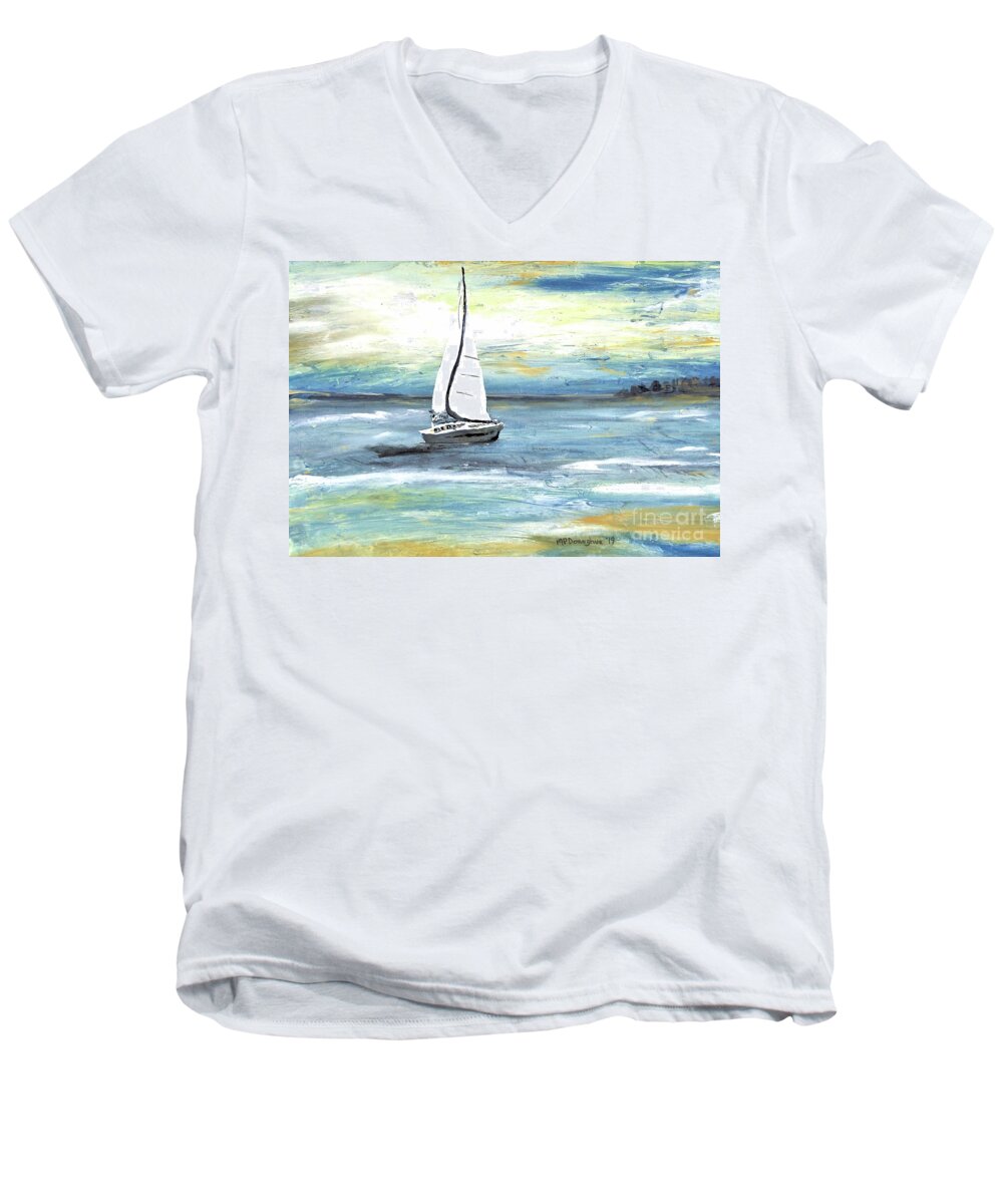 Patty Donoghue Men's V-Neck T-Shirt featuring the painting Mystery Sail by Patty Donoghue