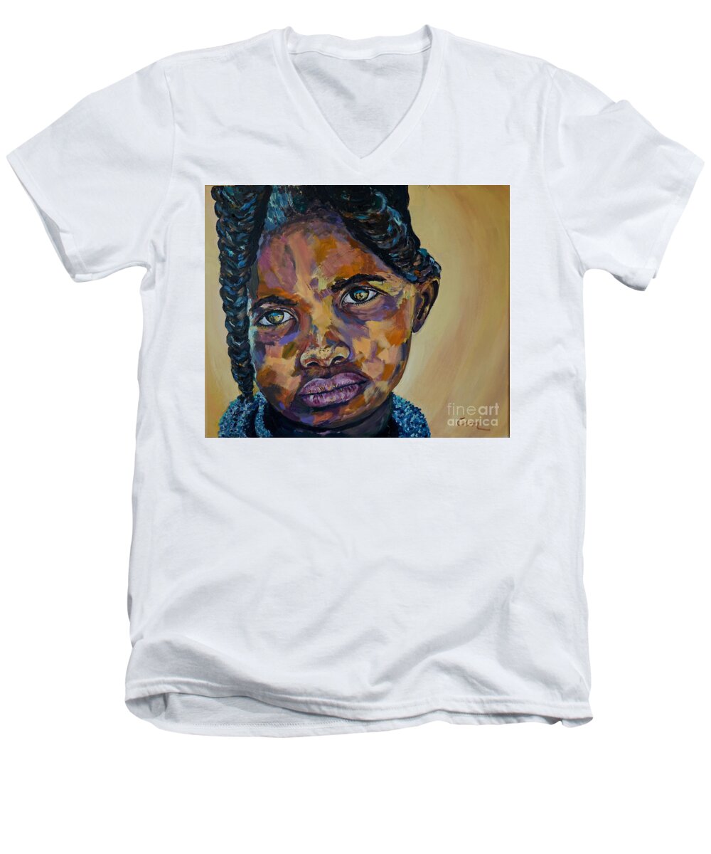 Africa Men's V-Neck T-Shirt featuring the painting Namibia Braids by Michael Cinnamond