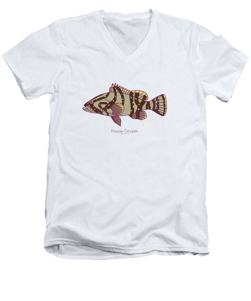 Nassau Grouper Men's V-Neck T-Shirt featuring the digital art Nassau Grouper by Kevin Putman