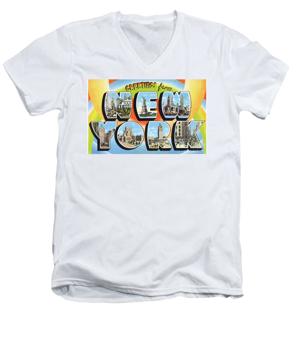 New York Men's V-Neck T-Shirt featuring the photograph New York Greetings - Version 3 by Mark Miller