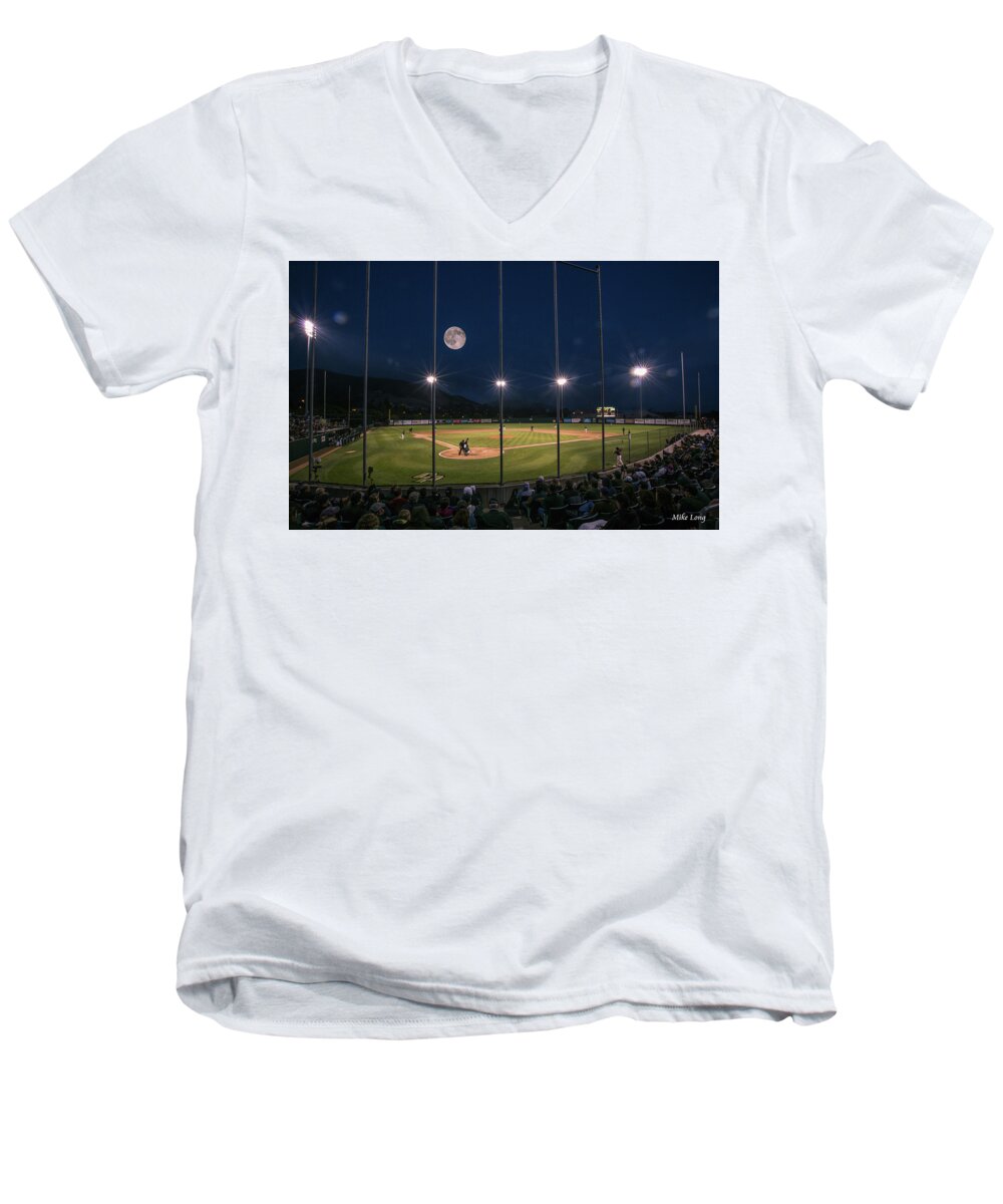 Baseball Men's V-Neck T-Shirt featuring the photograph Night Game by Mike Long
