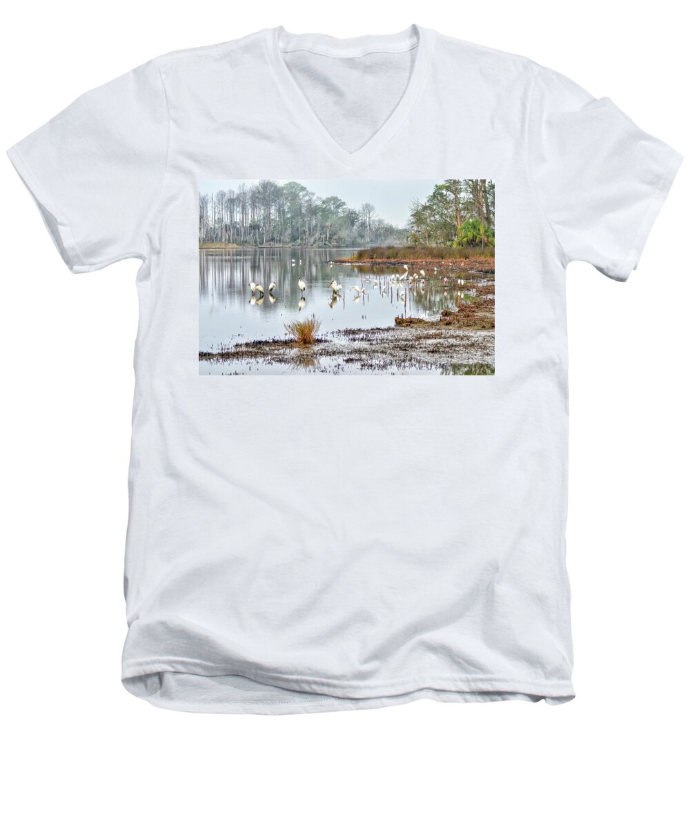 Birds Men's V-Neck T-Shirt featuring the photograph Old Rice Pond by Scott Hansen