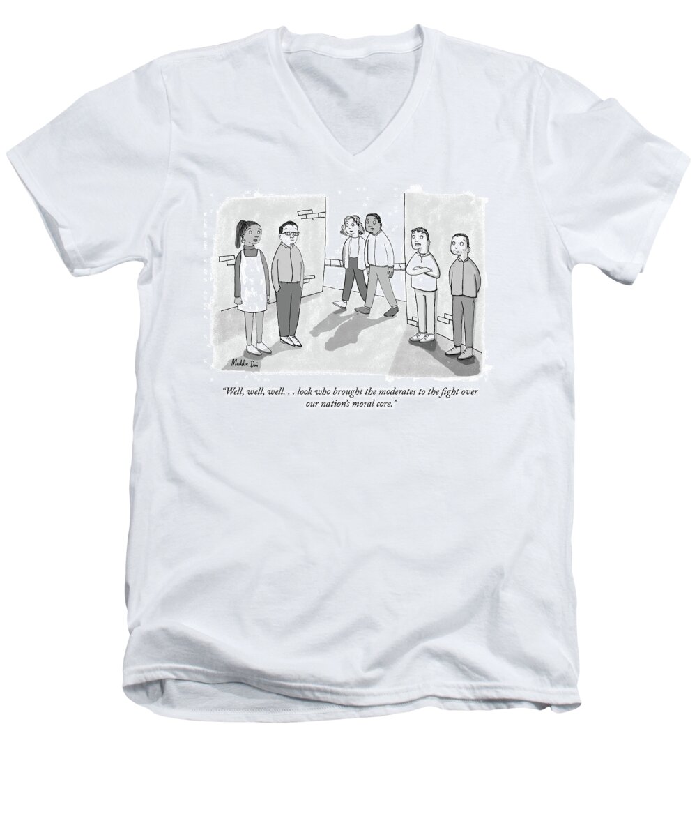 Well Men's V-Neck T-Shirt featuring the drawing Our Nations Moral Core by Maddie Dai