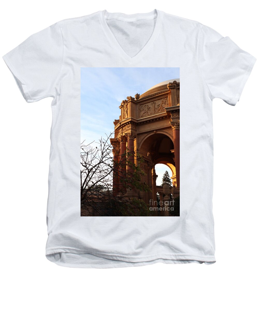 Palace Of Fine Arts Men's V-Neck T-Shirt featuring the photograph Palace of Fine Arts at Sunset by Mini Arora