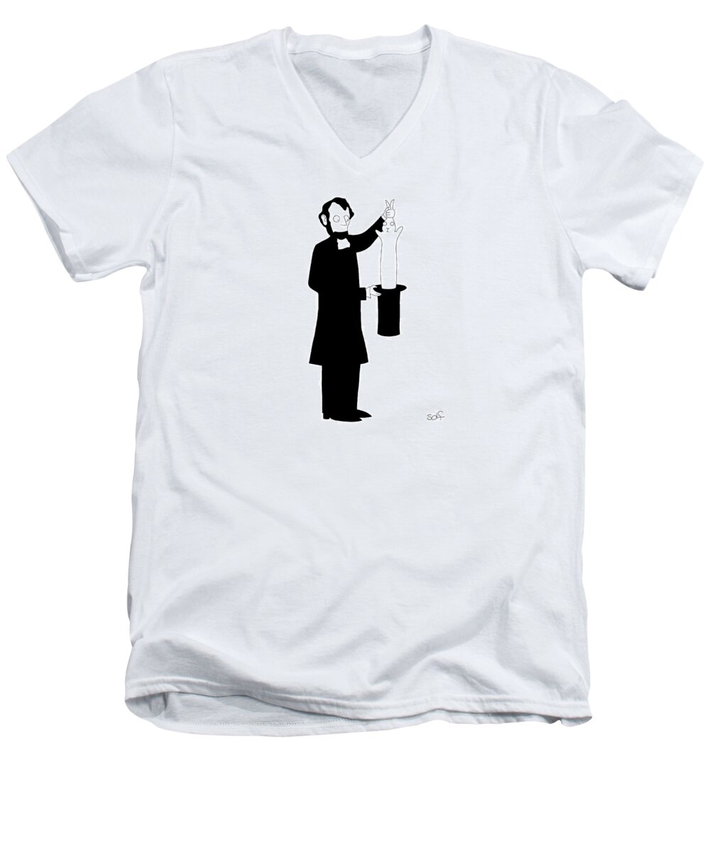 Captionless Men's V-Neck T-Shirt featuring the drawing Pulling a Rabbit Out of a Hat by Seth Fleishman