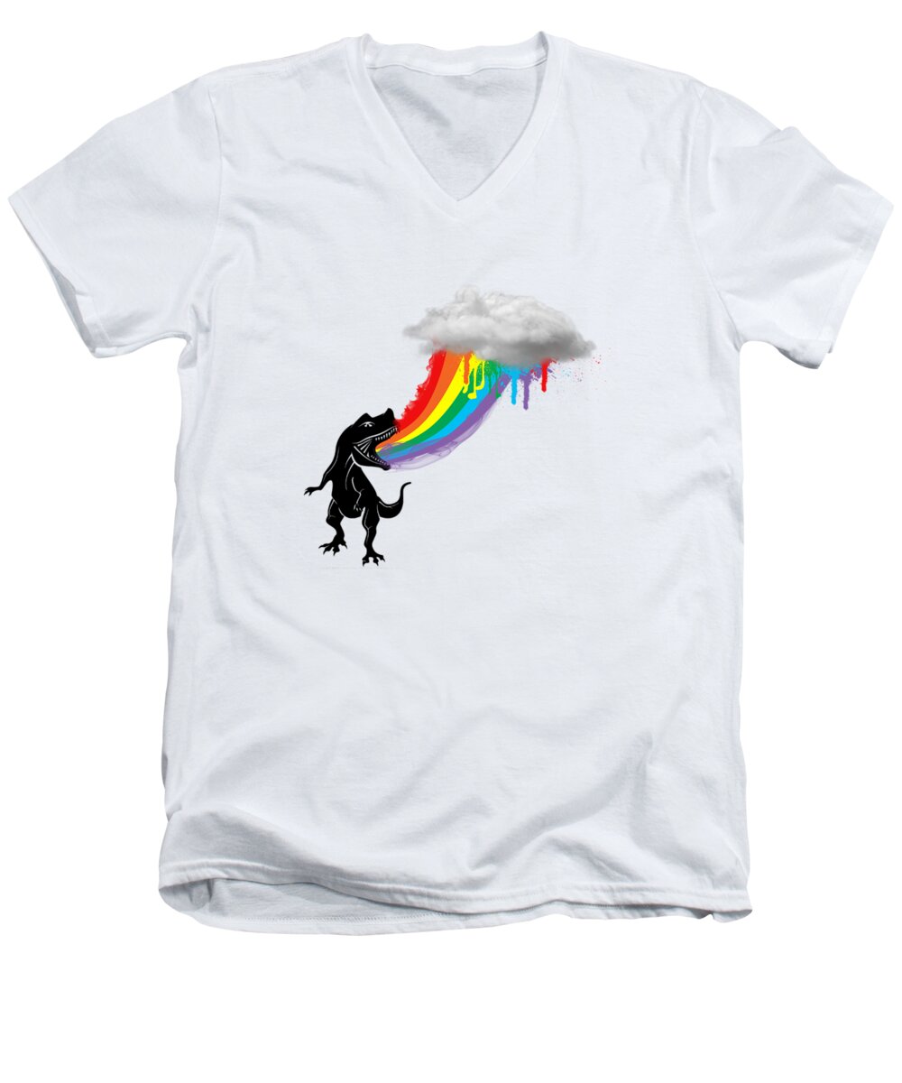 Rainbow T-rex Men's V-Neck T-Shirt featuring the digital art Rainbow Dinosaur by Mark Ashkenazi