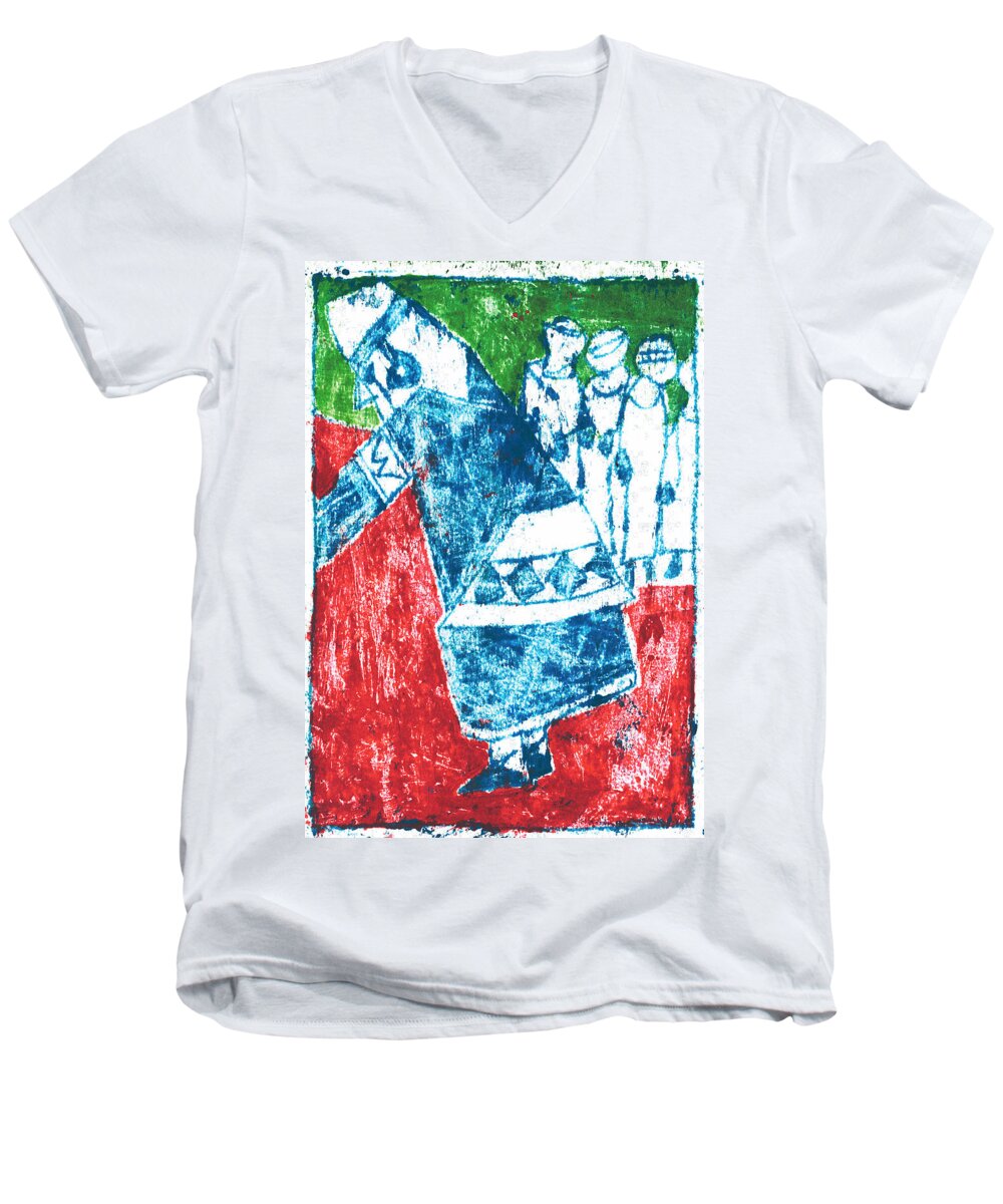 Stravinksy Men's V-Neck T-Shirt featuring the painting Rite of Spring 21 by Edgeworth Johnstone