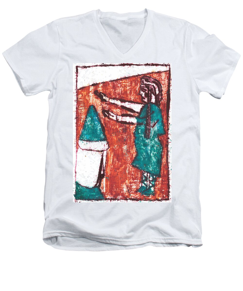 Stravinksy Men's V-Neck T-Shirt featuring the painting Rite of Spring 29 by Edgeworth Johnstone