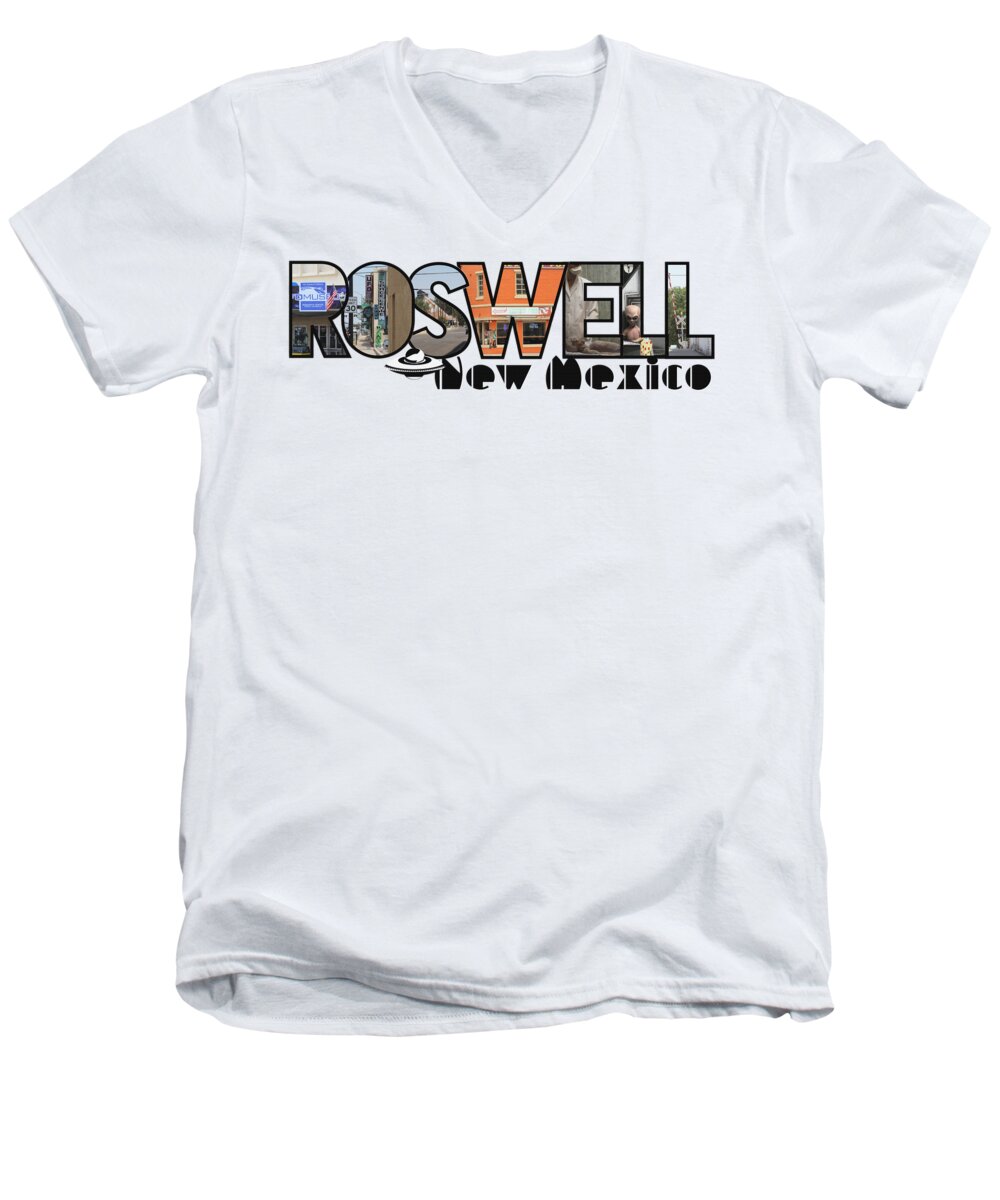 New Mexico Men's V-Neck T-Shirt featuring the photograph Roswell New Mexico Big Letter Travel Souvenir by Colleen Cornelius