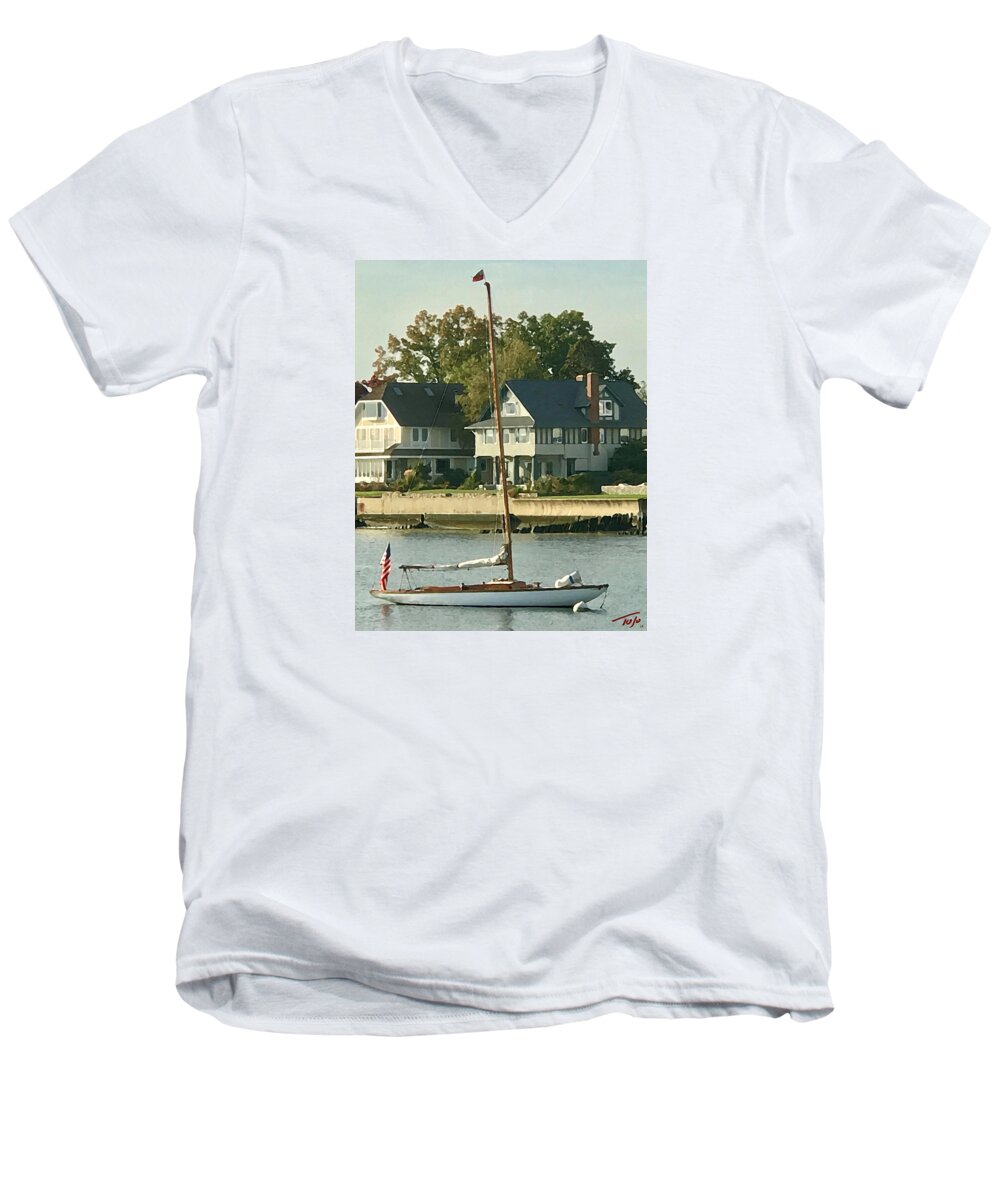 Beach Men's V-Neck T-Shirt featuring the photograph Safe Harbor by Tom Johnson