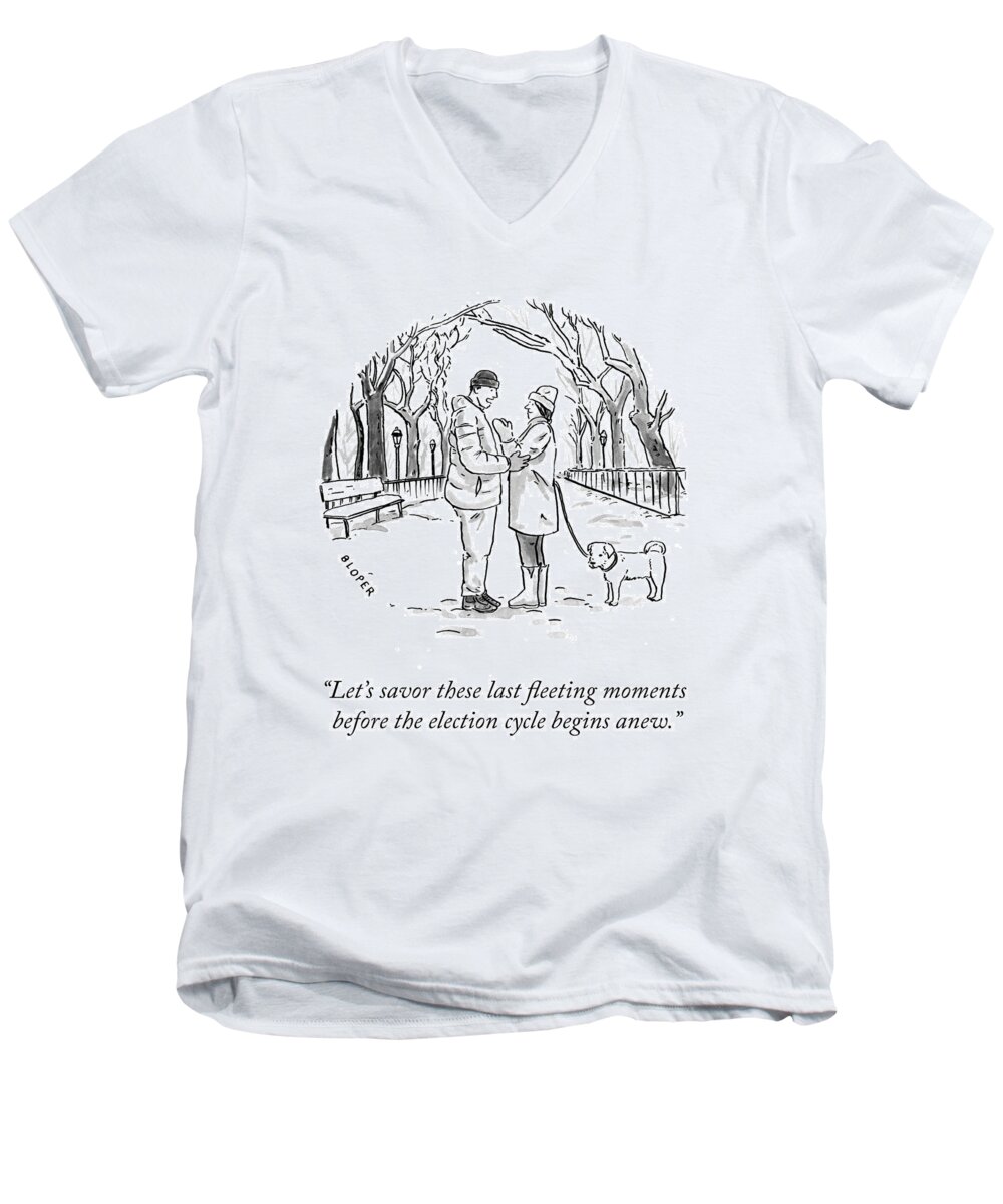 Let's Savor These Last Fleeting Moments Before The Election Cycle Begins Anew. Men's V-Neck T-Shirt featuring the drawing Savor the Moment by Brendan Loper
