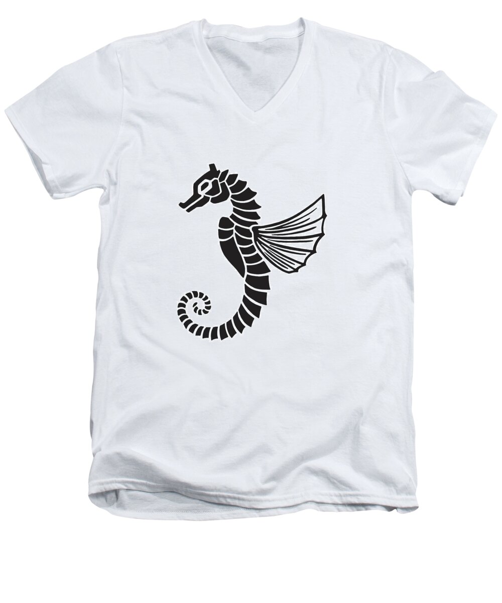 Animal Men's V-Neck T-Shirt featuring the drawing Seahorse by CSA Images