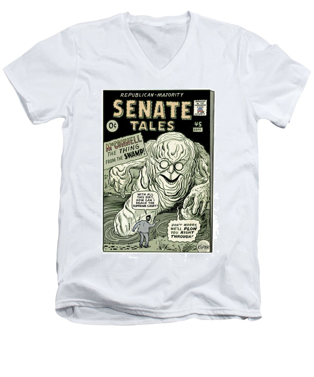 No Caption Men's V-Neck T-Shirt featuring the drawing Senate Tales by Peter Kuper