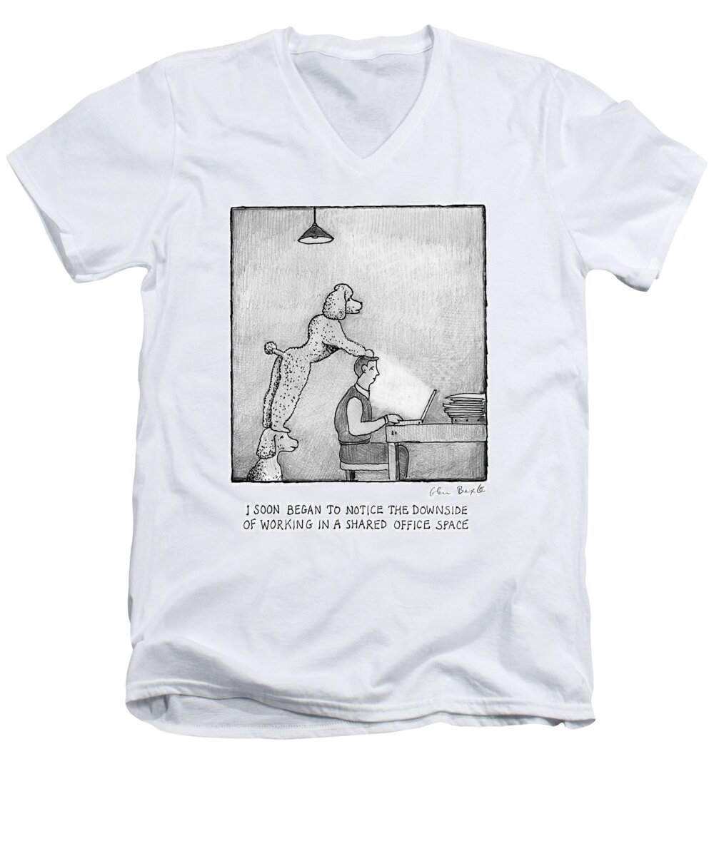 Captionless Men's V-Neck T-Shirt featuring the drawing Sharing An Office by Glen Baxter