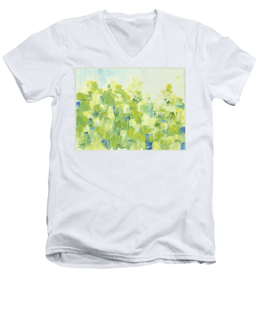 Leafs Men's V-Neck T-Shirt featuring the painting Spring light in sunlit leafs 1  Bladverk i motljus 1_0044_up to 75x100cm on canvas_ by Marica Ohlsson