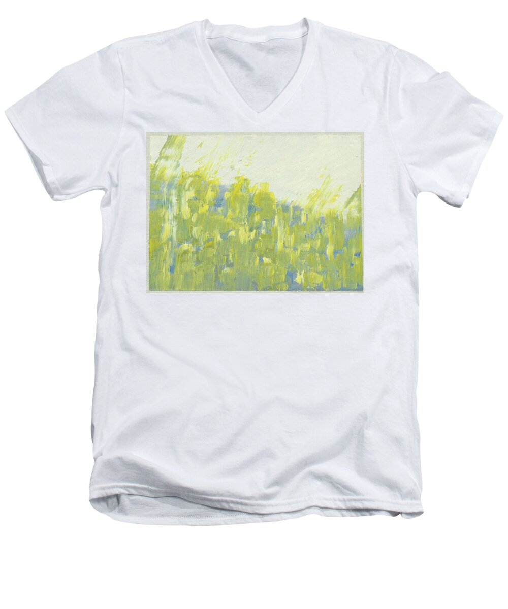 Leafs Men's V-Neck T-Shirt featuring the painting Spring light in sunlit leafs 2  Bladverk i motljus 2_0043_up to 75x100cm on canvas by Marica Ohlsson