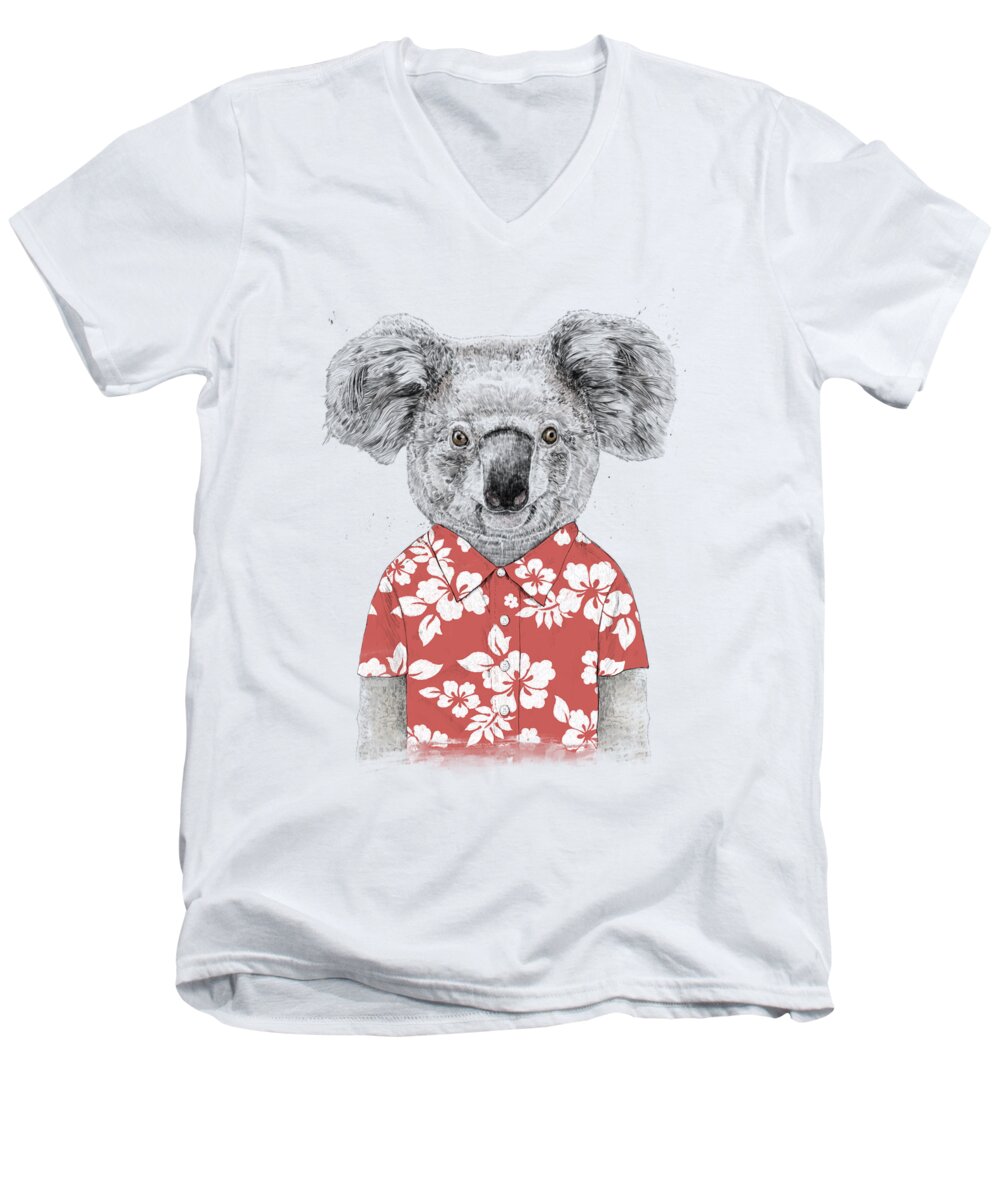Koala Men's V-Neck T-Shirt featuring the drawing Summer koala by Balazs Solti