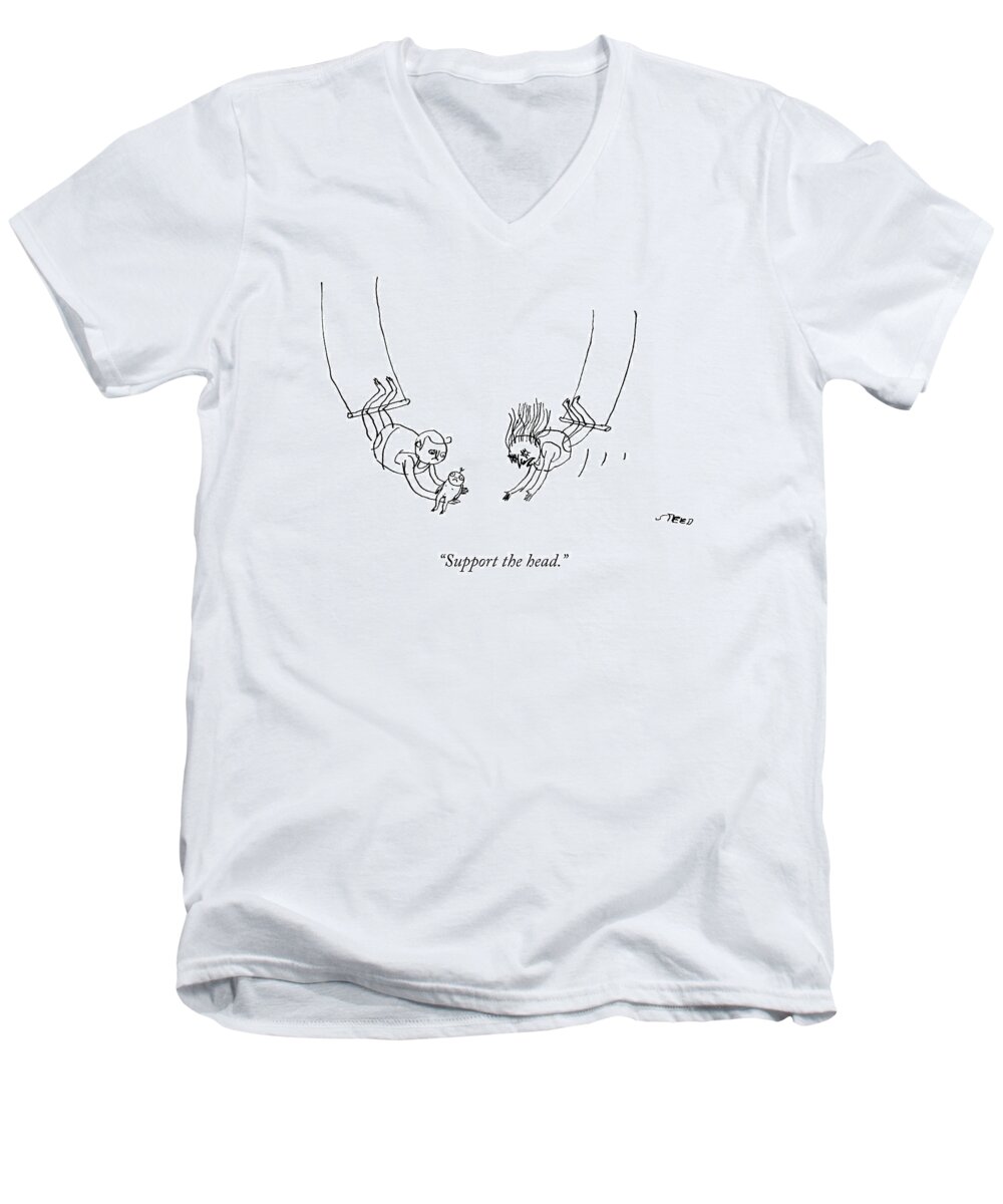 “support The Head.” Acrobat Men's V-Neck T-Shirt featuring the drawing Support the Head by Edward Steed