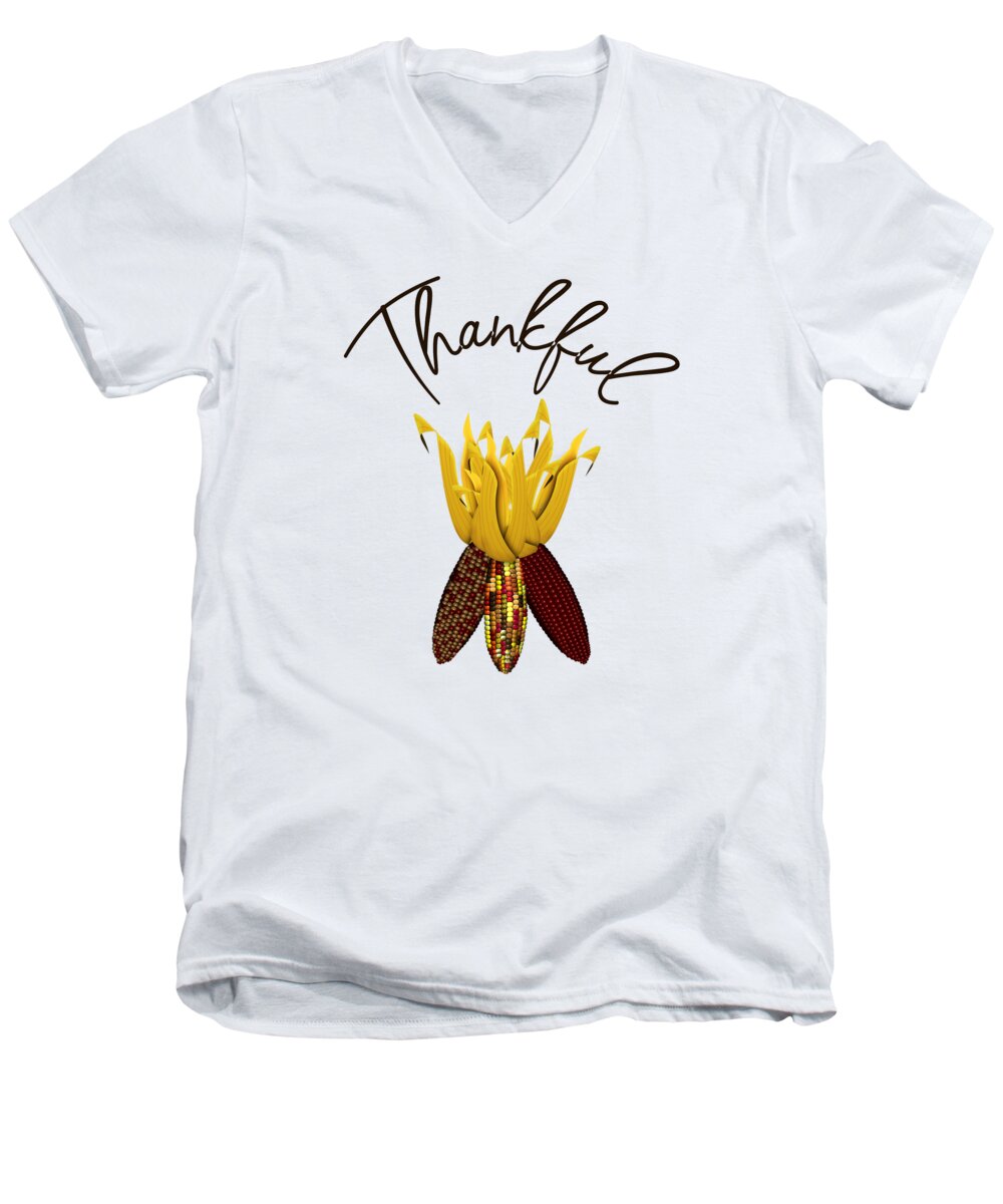 Thankful Men's V-Neck T-Shirt featuring the photograph Thankful - Colorful Autumn Indian Corn by Colleen Cornelius