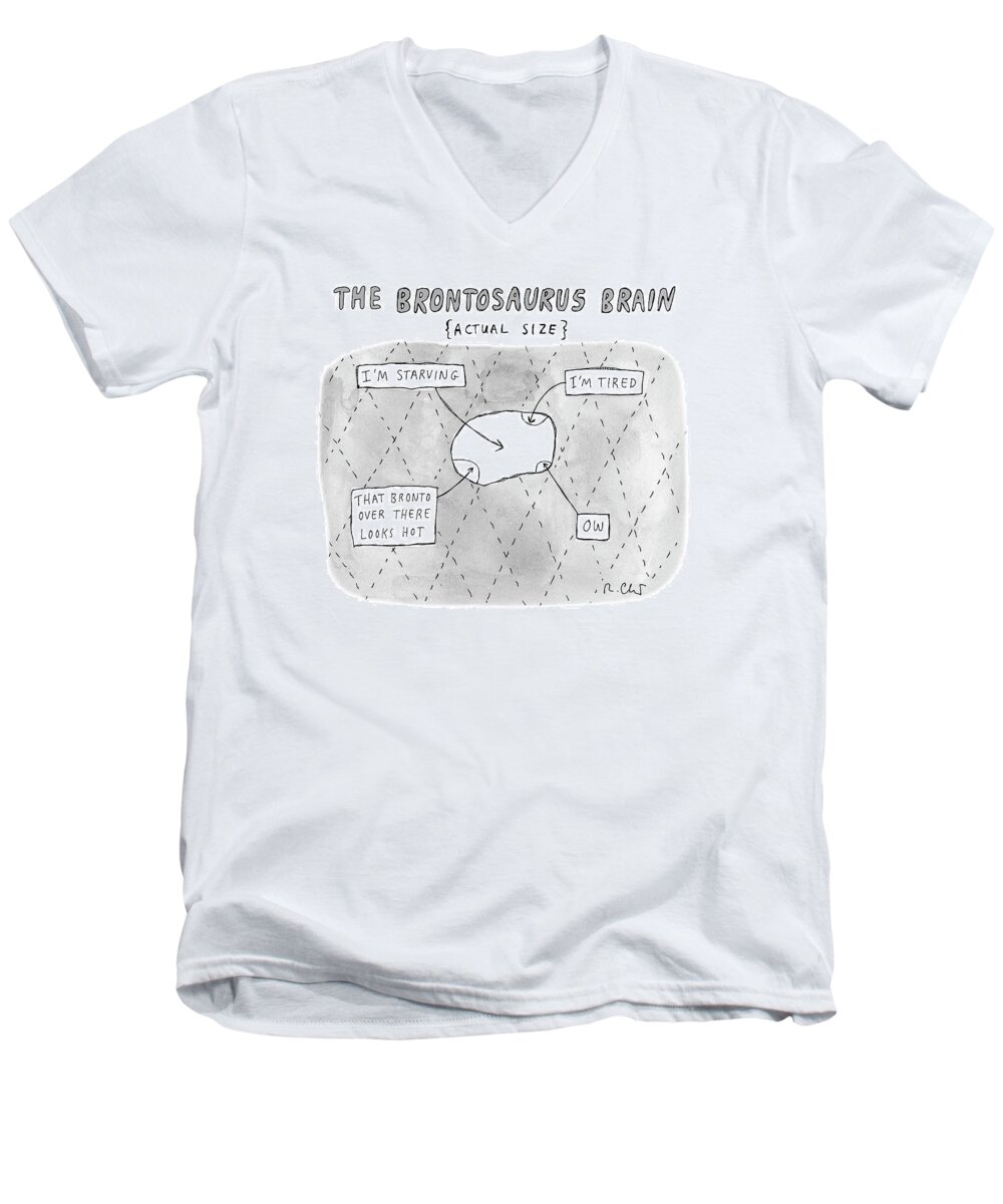 Captionless Men's V-Neck T-Shirt featuring the drawing The Brontosaurus Brain by Roz Chast