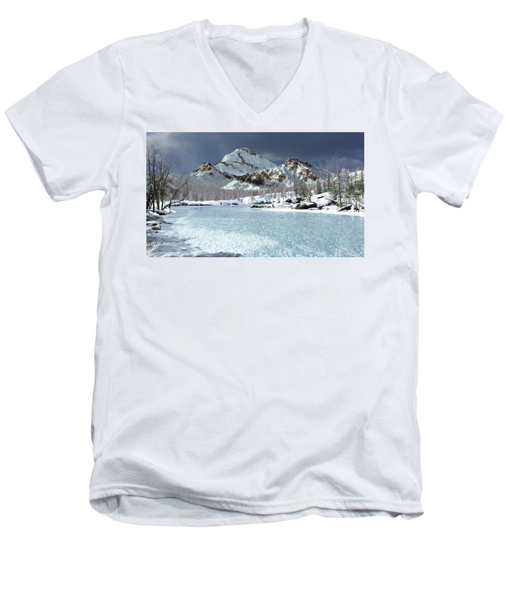 Dieter Carlton Men's V-Neck T-Shirt featuring the digital art The Courtship of Ice by Dieter Carlton