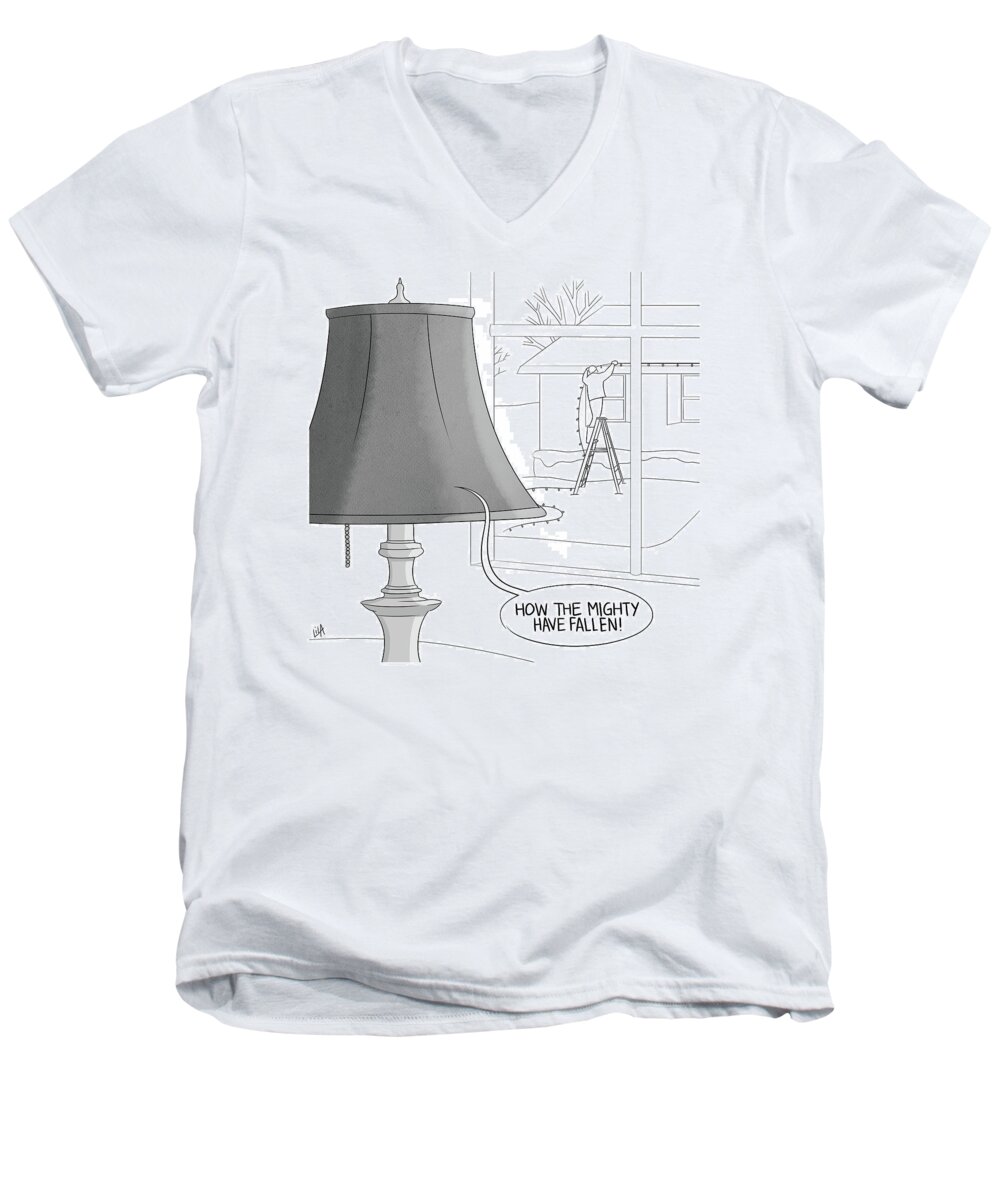 Captionless Men's V-Neck T-Shirt featuring the drawing The Mighty Have Fallen by Lila Ash