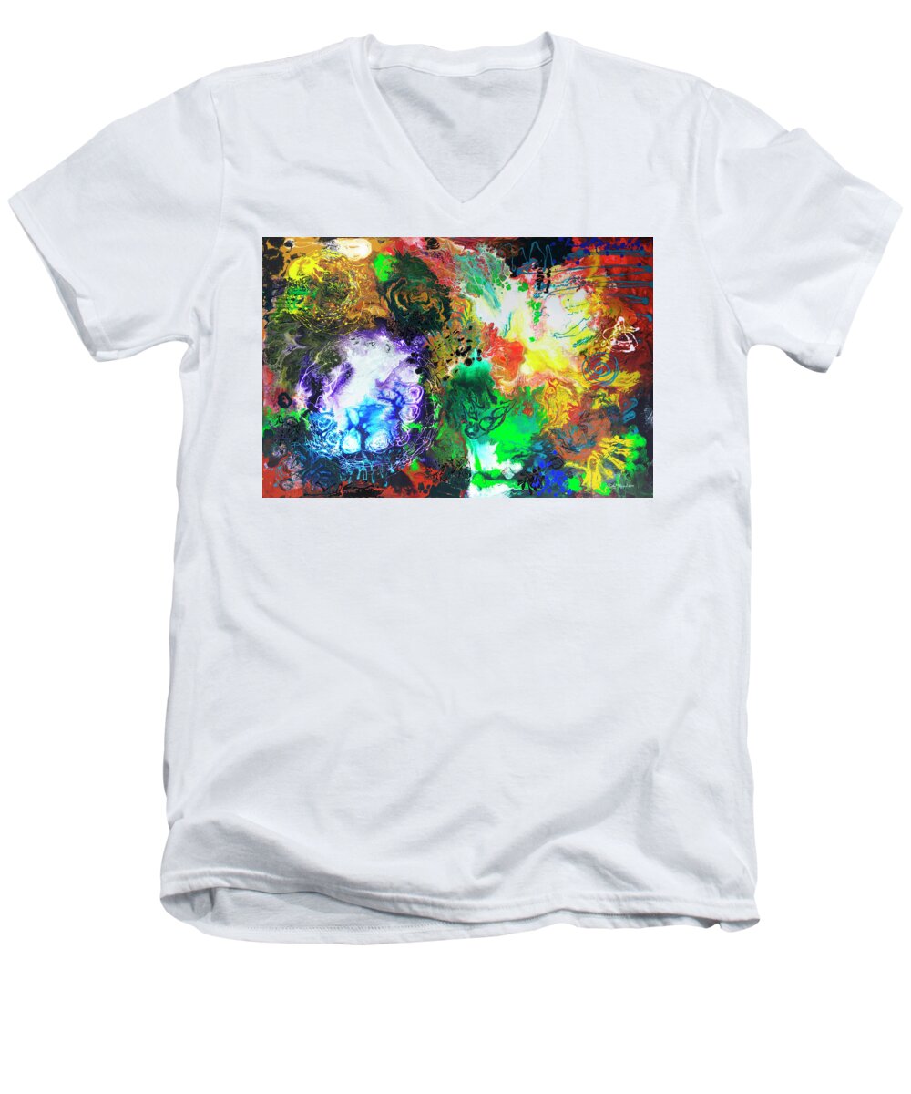 Abstract Men's V-Neck T-Shirt featuring the painting The Next Chapter by Sally Trace