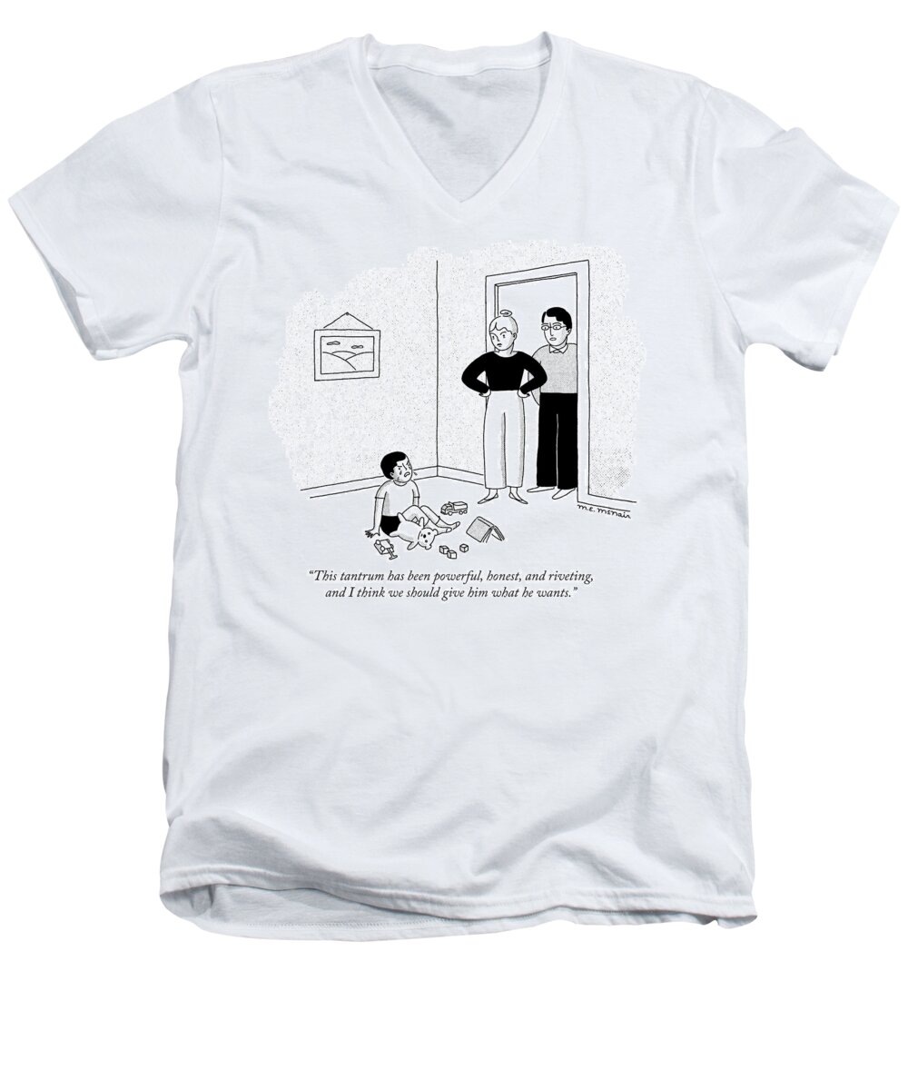 “this Tantrum Has Been Powerful Men's V-Neck T-Shirt featuring the drawing This tantrum has been powerful by Elisabeth McNair