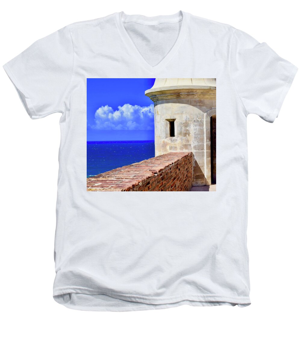 Tower At El Morro Men's V-Neck T-Shirt featuring the photograph Tower at El Morro by Debra Grace Addison
