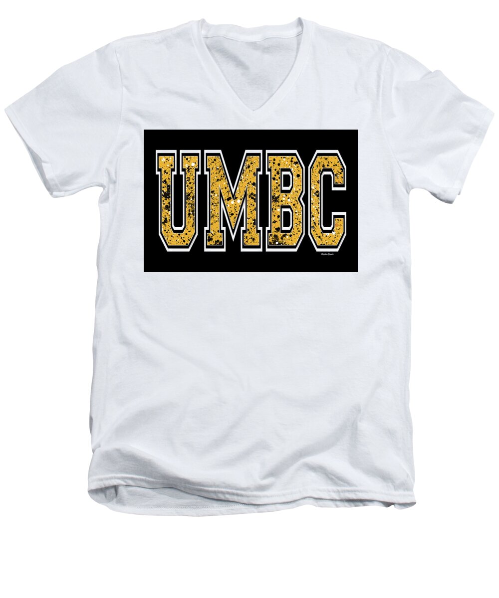 Umbc Men's V-Neck T-Shirt featuring the digital art UMBC - University of Baltimore County - Black by Stephen Younts