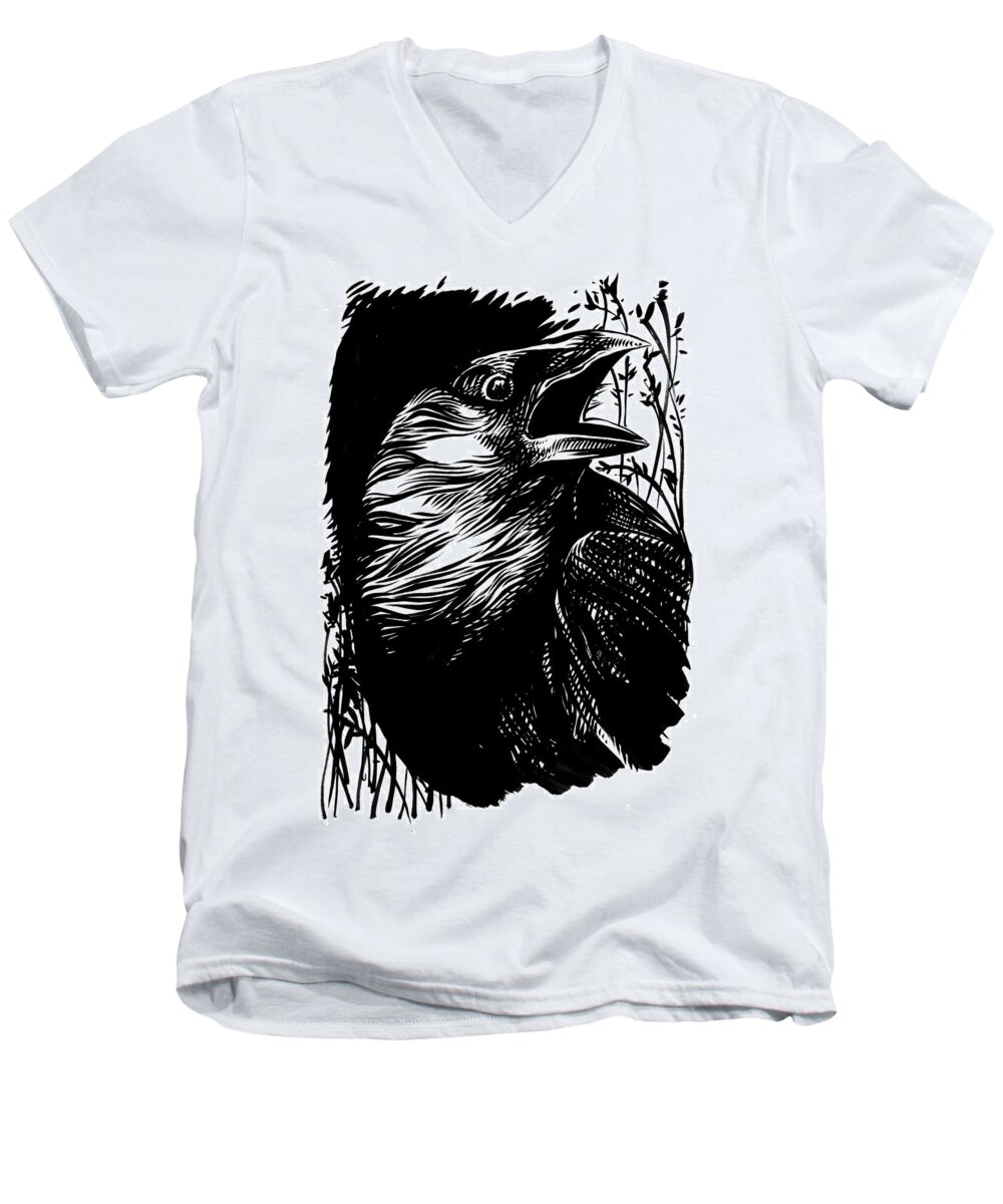 Eagle Men's V-Neck T-Shirt featuring the drawing Wild #2 by Enrique Zaldivar