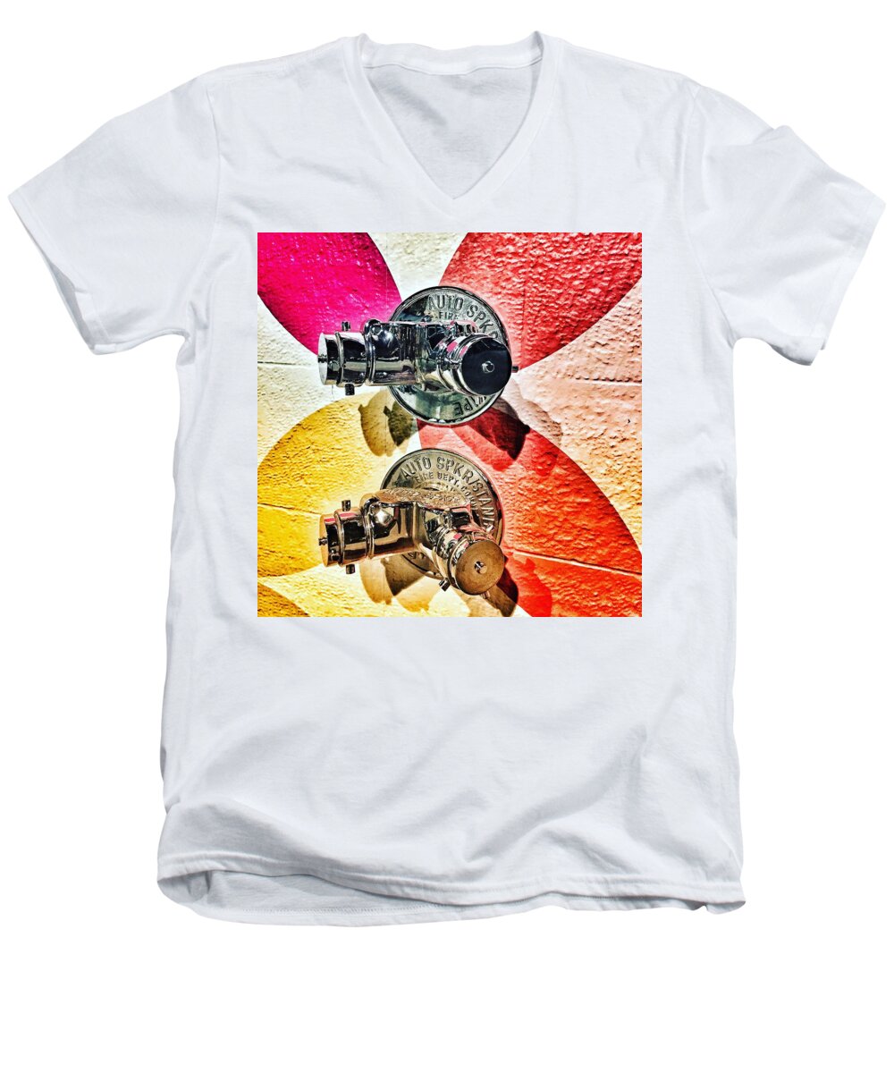  Men's V-Neck T-Shirt featuring the digital art Urban butterflies by Olivier Calas