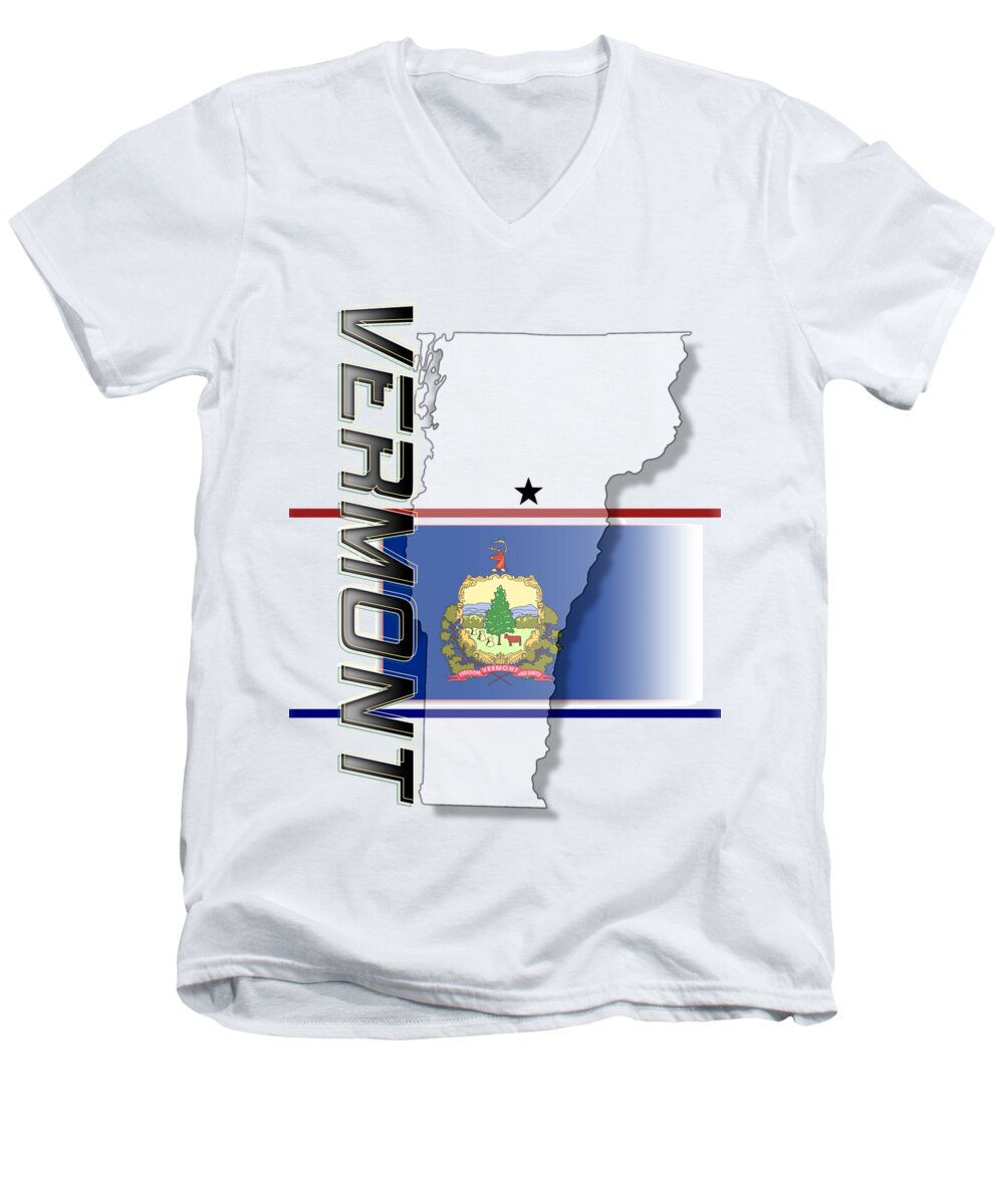 Vermont Men's V-Neck T-Shirt featuring the digital art Vermont State Vertical Print by Rick Bartrand
