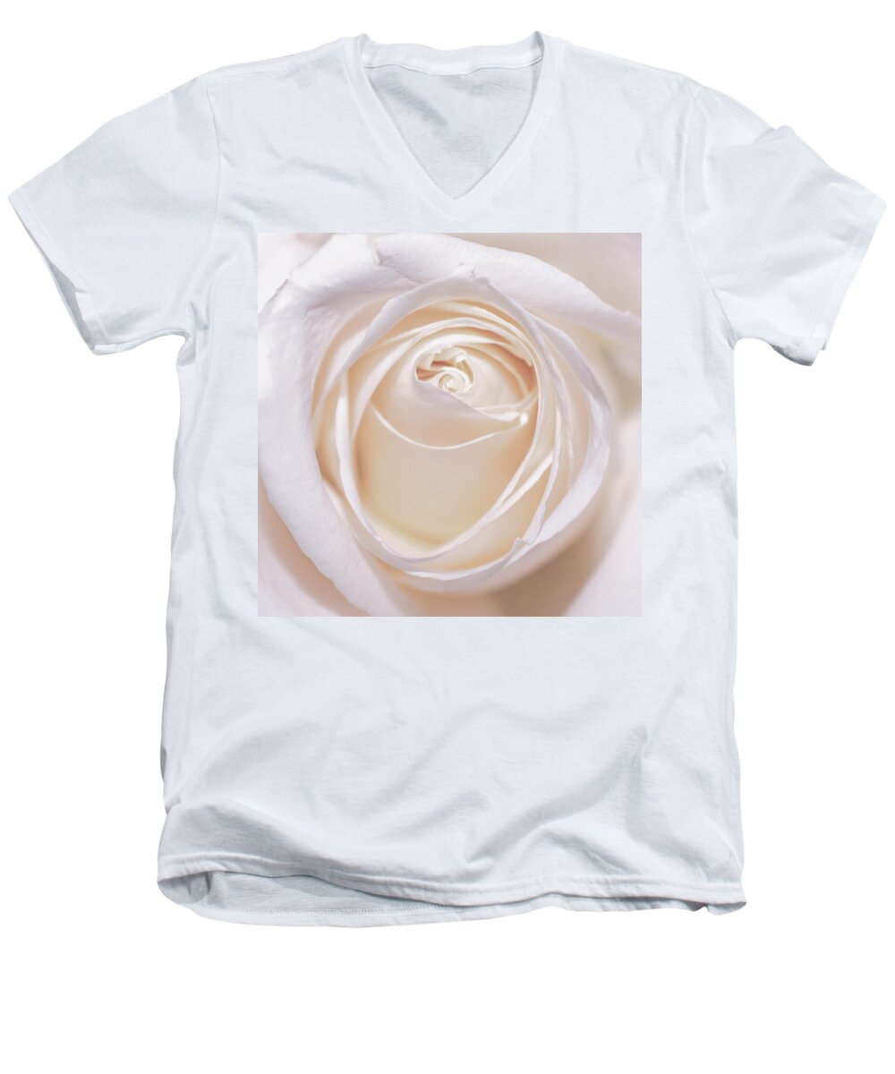 White Rose Men's V-Neck T-Shirt featuring the photograph White Rose Square by Mary Ann Artz