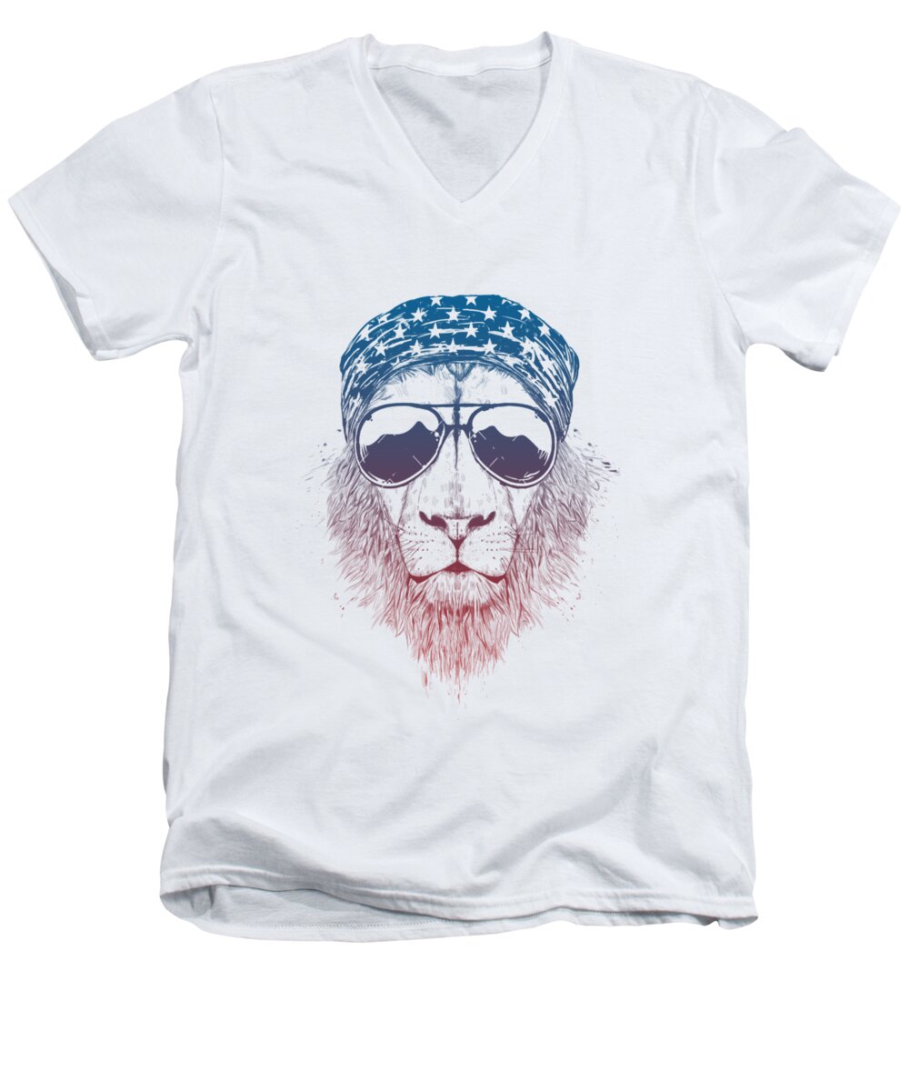 Lion Men's V-Neck T-Shirt featuring the drawing Wild lion II by Balazs Solti