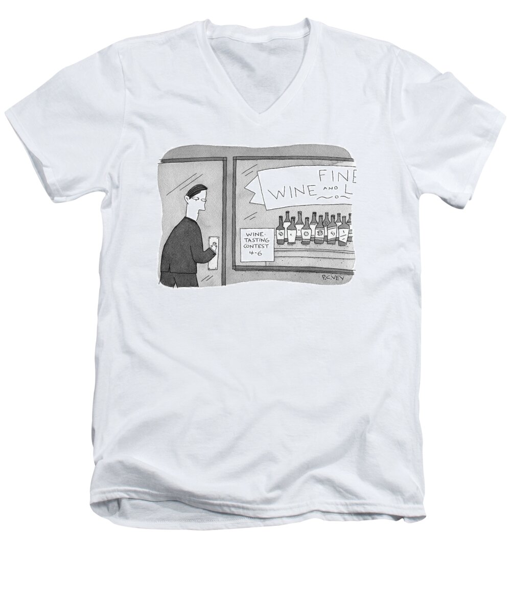Wine Men's V-Neck T-Shirt featuring the drawing Wine Tasting by Peter C Vey