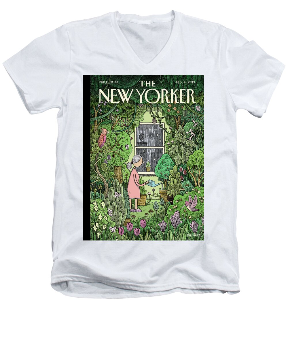 Winter Garden Men's V-Neck T-Shirt featuring the painting Winter Garden by Tom Gauld