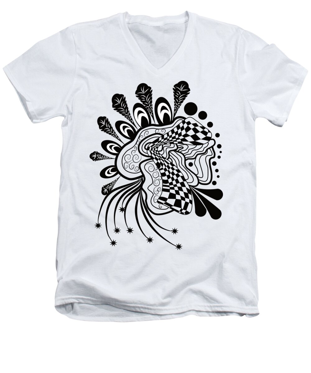 Zen Men's V-Neck T-Shirt featuring the drawing Zendoodle Black and White by Patricia Piotrak