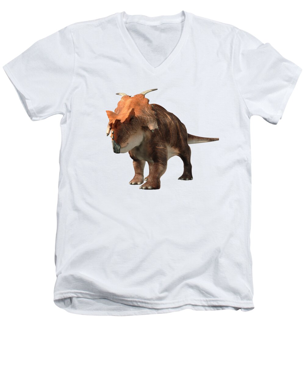 Achelousaurus Men's V-Neck T-Shirt featuring the digital art Achelousaurus #1 by Daniel Eskridge