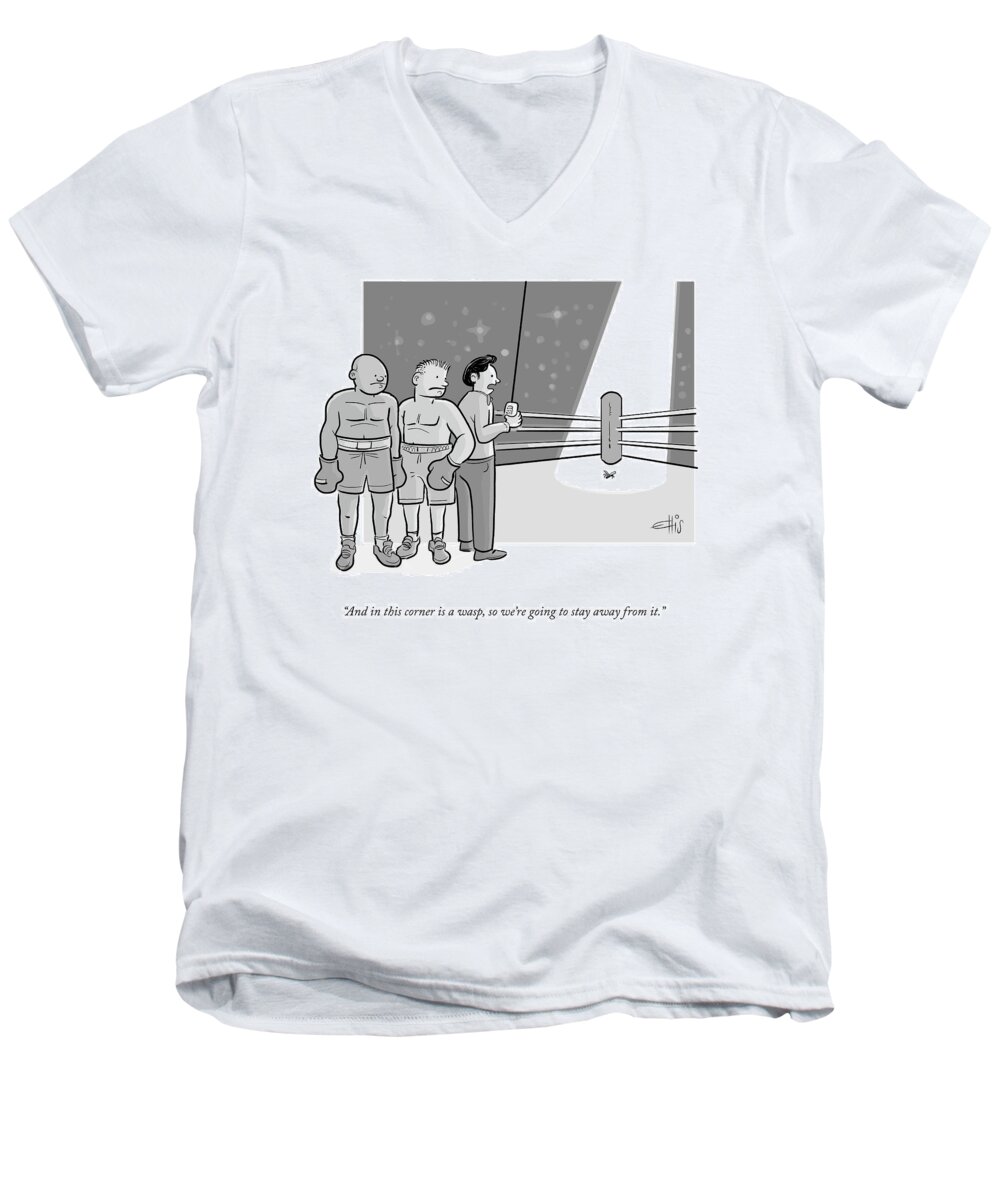 A25551 Men's V-Neck T-Shirt featuring the drawing And In This Corner #1 by Ellis Rosen