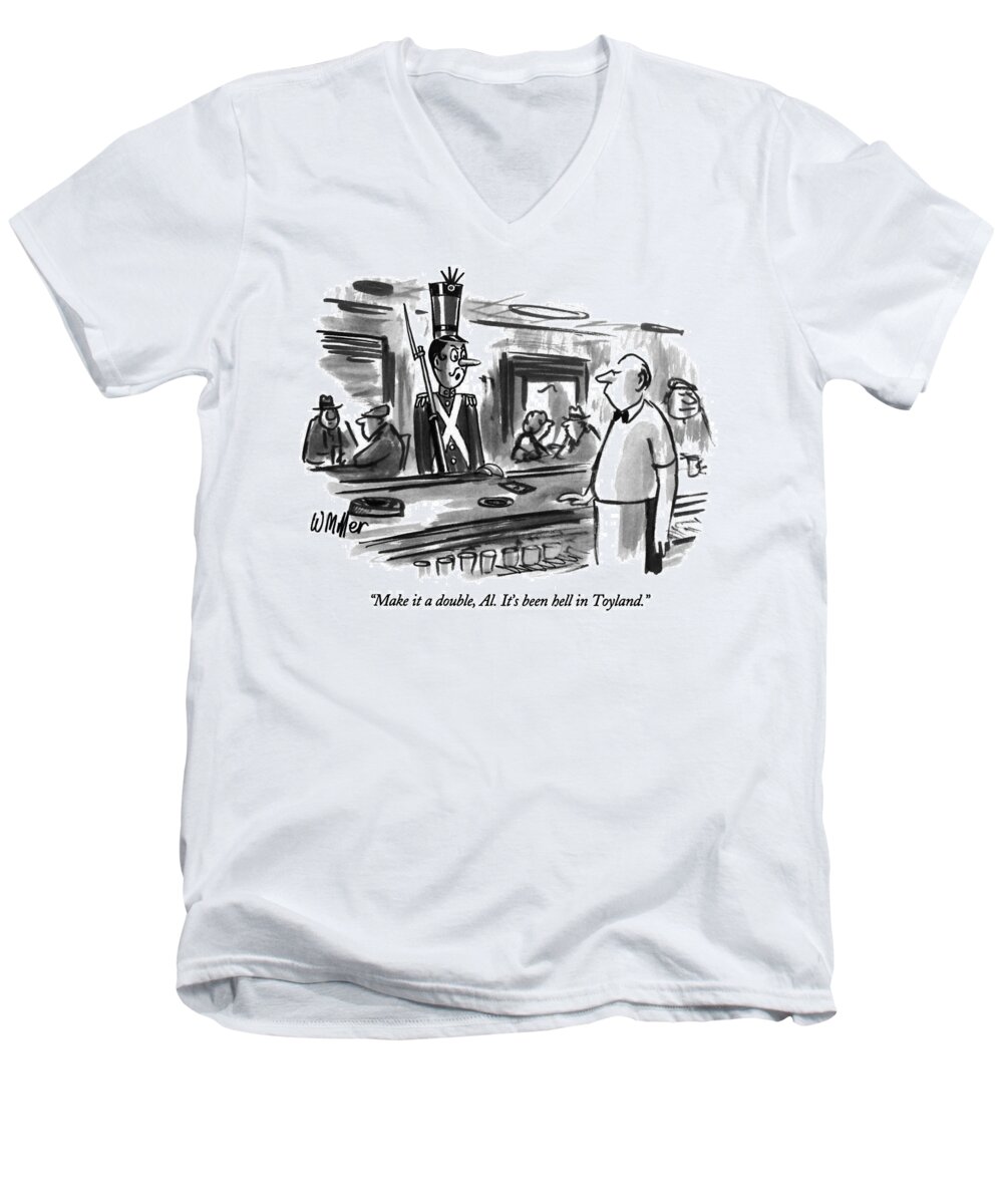 Mythical Men's V-Neck T-Shirt featuring the drawing Make It A Double #1 by Warren Miller