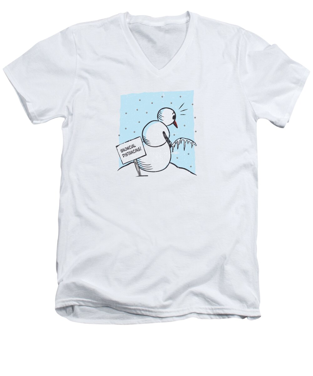 Snowcial Distancing Men's V-Neck T-Shirt featuring the digital art Snowcial Distancing Social Distancing funny Snowman #1 by Toms Tee Store