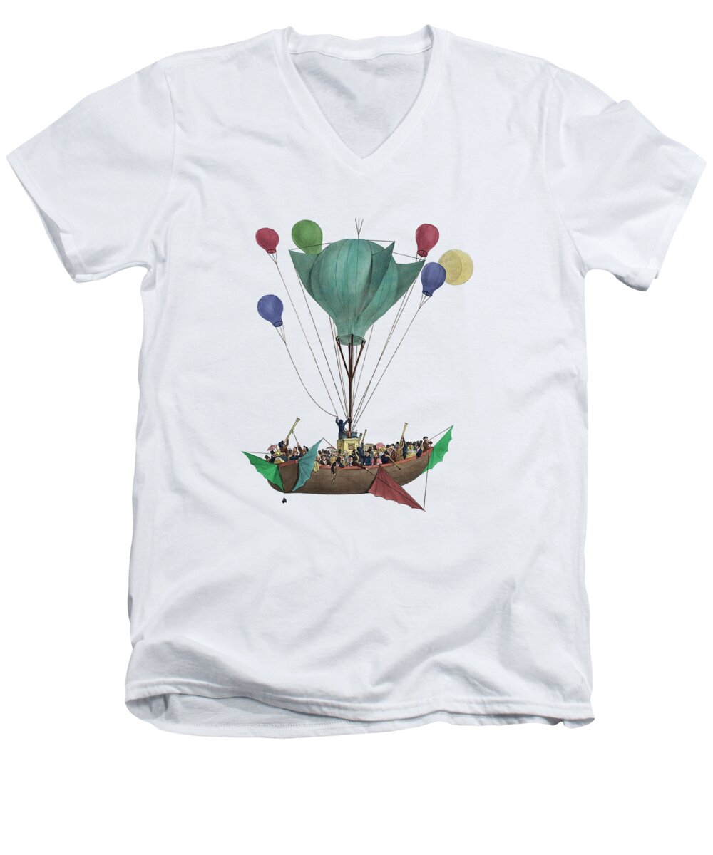 Ballon Men's V-Neck T-Shirt featuring the digital art Soft Colored Fantasy Balloon #2 by Madame Memento