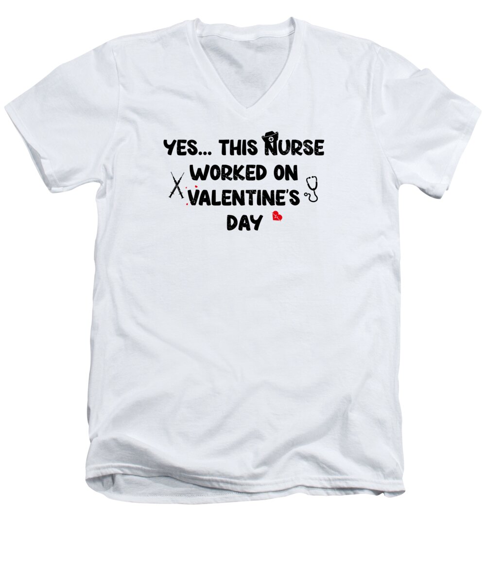 Nurse Men's V-Neck T-Shirt featuring the digital art Nurse Valentines Day Nursing RN Nurses #15 by Toms Tee Store