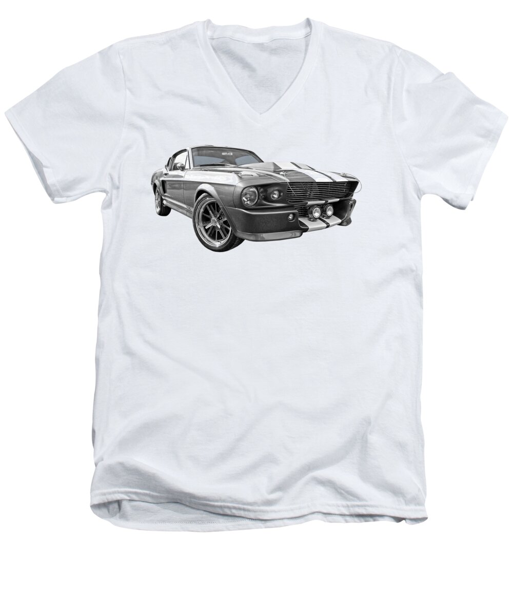 Ford Mustang Men's V-Neck T-Shirt featuring the photograph 1967 Eleanor Mustang in Black and White by Gill Billington