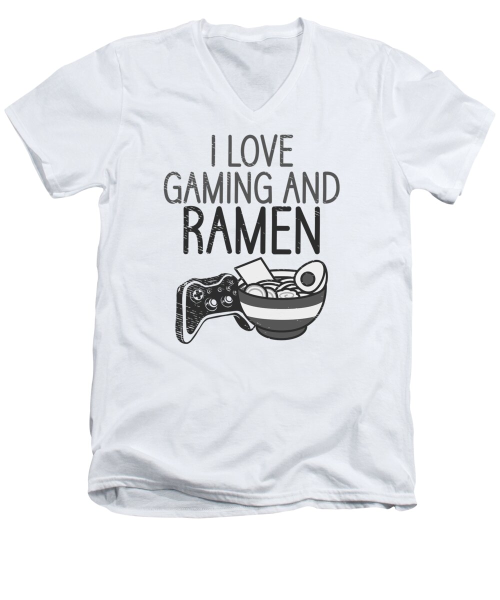 Ramen Lover Men's V-Neck T-Shirt featuring the digital art Ramen Lover Gamer Video Games Ramen Bowl #2 by Toms Tee Store