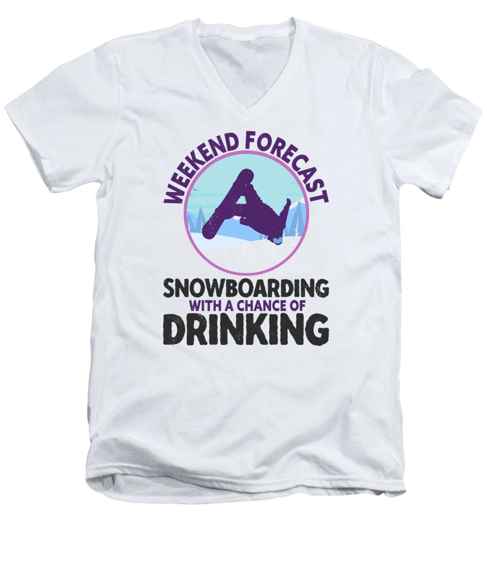 Snowboarding Men's V-Neck T-Shirt featuring the digital art Snowboarding Hobby Drinking Winter Extreme Sports #2 by Toms Tee Store