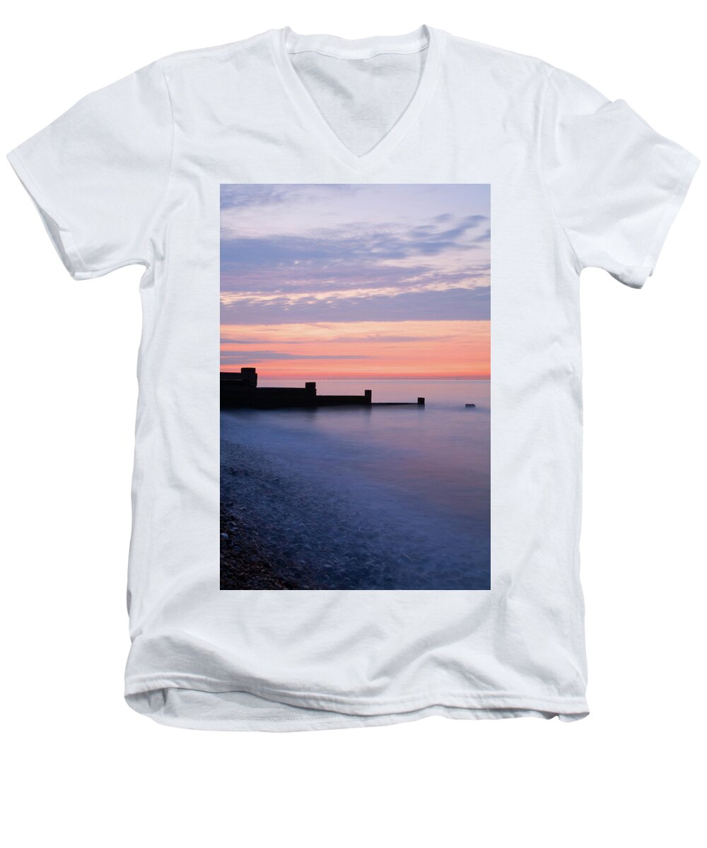 Dover Men's V-Neck T-Shirt featuring the photograph Sunrise at the White Cliffs of Dover #3 by Ian Middleton
