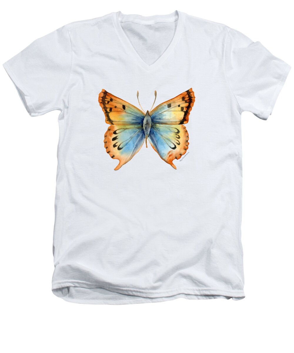 Opal Men's V-Neck T-Shirt featuring the painting 33 Opal Copper Butterfly by Amy Kirkpatrick