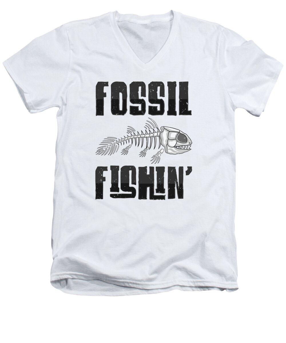 Fossil Men's V-Neck T-Shirt featuring the digital art Fossil Paleontologist Fishing Fossil Hunting #4 by Toms Tee Store